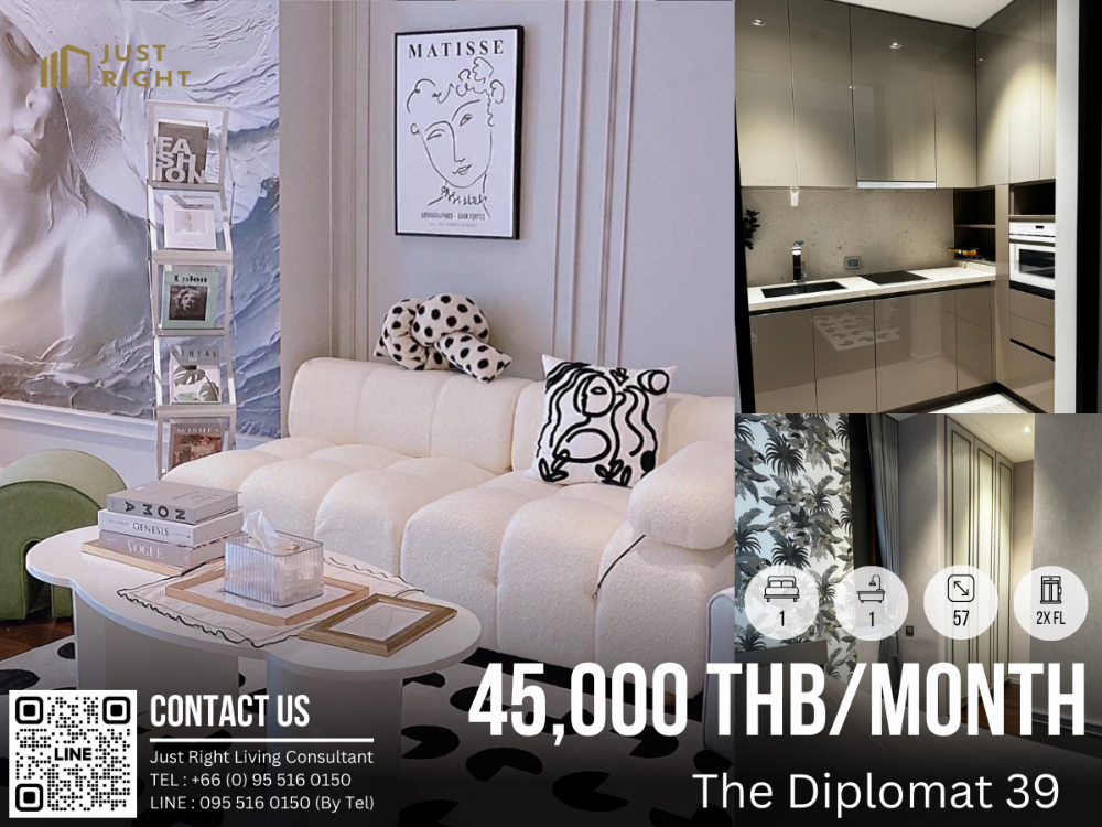 For RentCondoSukhumvit, Asoke, Thonglor : For Rent The Diplomat 39 1 Bedroom 1 Bathroom 57* Sqm. 2x FL Special Price only 45,000 THB/Month Only 1 Year Contract