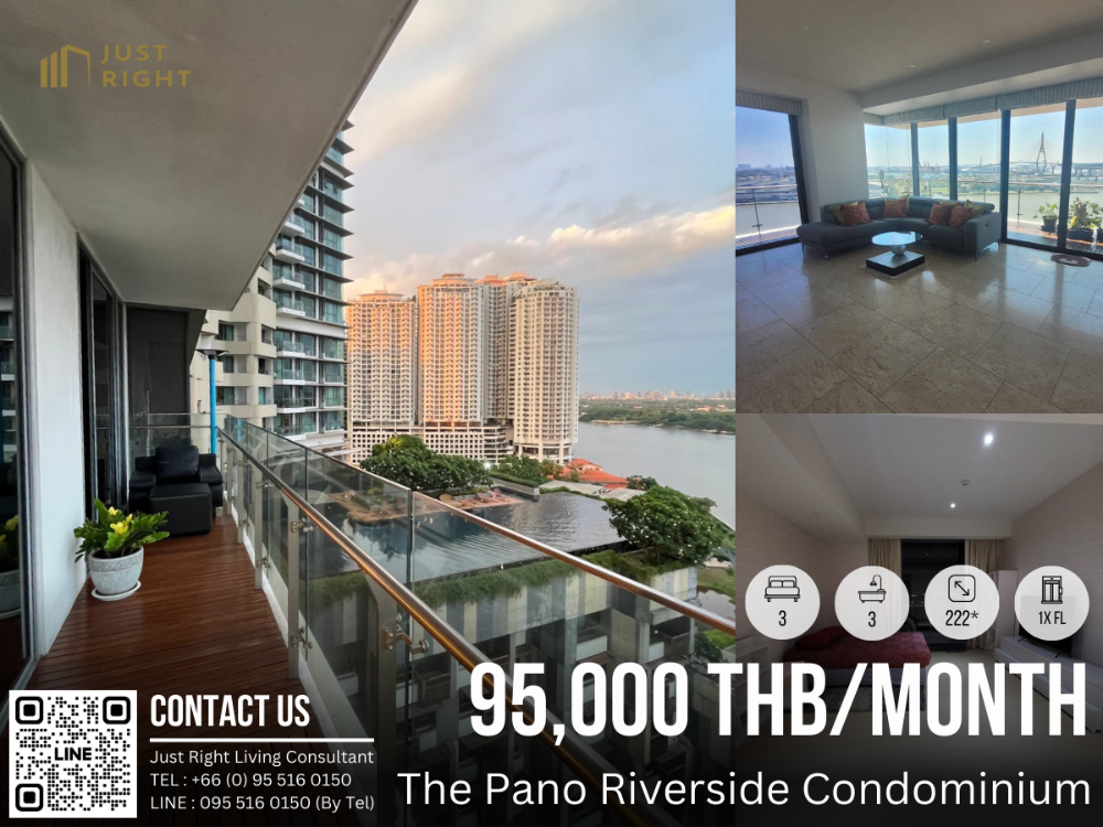 For RentCondoRama3 (Riverside),Satupadit : For Rent, The Pano Riverside Condominium 3 Bedrooms 3 Bathrooms 222* Sqm. 1x FL Special Price only 95,000 THB/Month Only 1 Year Contract