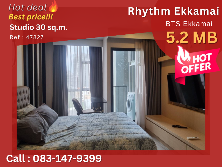 For SaleCondoSukhumvit, Asoke, Thonglor : Luxury condo for sale, near BTS Ekkamai, best price! Rhythm Ekkamai, beautiful room, very good condition, nice building, full common area