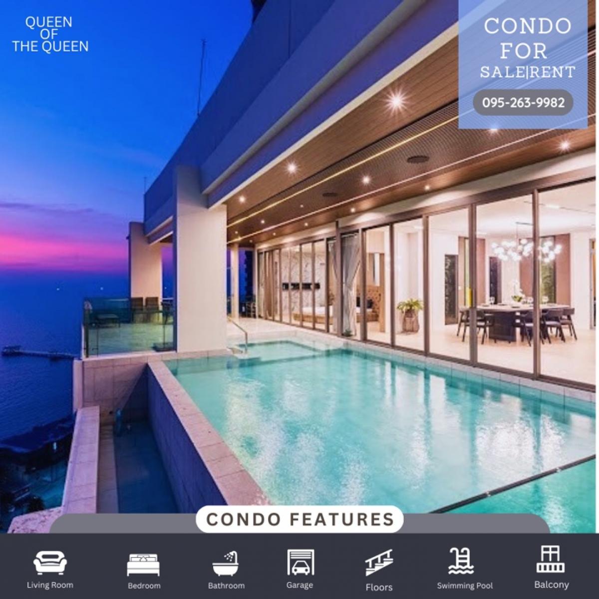 ให้เช่าคอนโดพัทยา บางแสน ชลบุรี สัตหีบ : For Rent|sell luxury condominium 📍 Casaluna Paradiso  penthouse with private pool. 345 SQM.