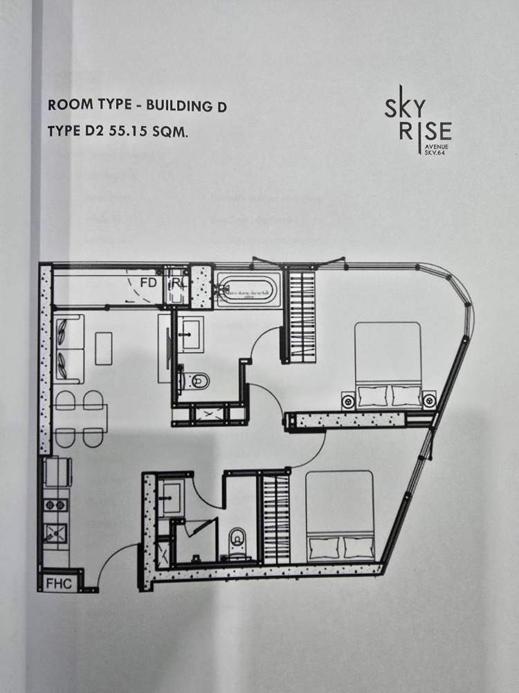 Sale DownCondoOnnut, Udomsuk : Selling down payment Skyrise Avenue Sukhumvit 64 - 2Bed 2Bath 55.15 sq.m. Rare Unit D1808