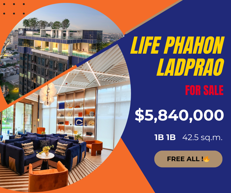 For SaleCondoLadprao, Central Ladprao : The best price for a large room. Buy directly from the project. 📣 Next to BTS Ha Yaek Lat Phrao at Life Phahon Ladprao Condo