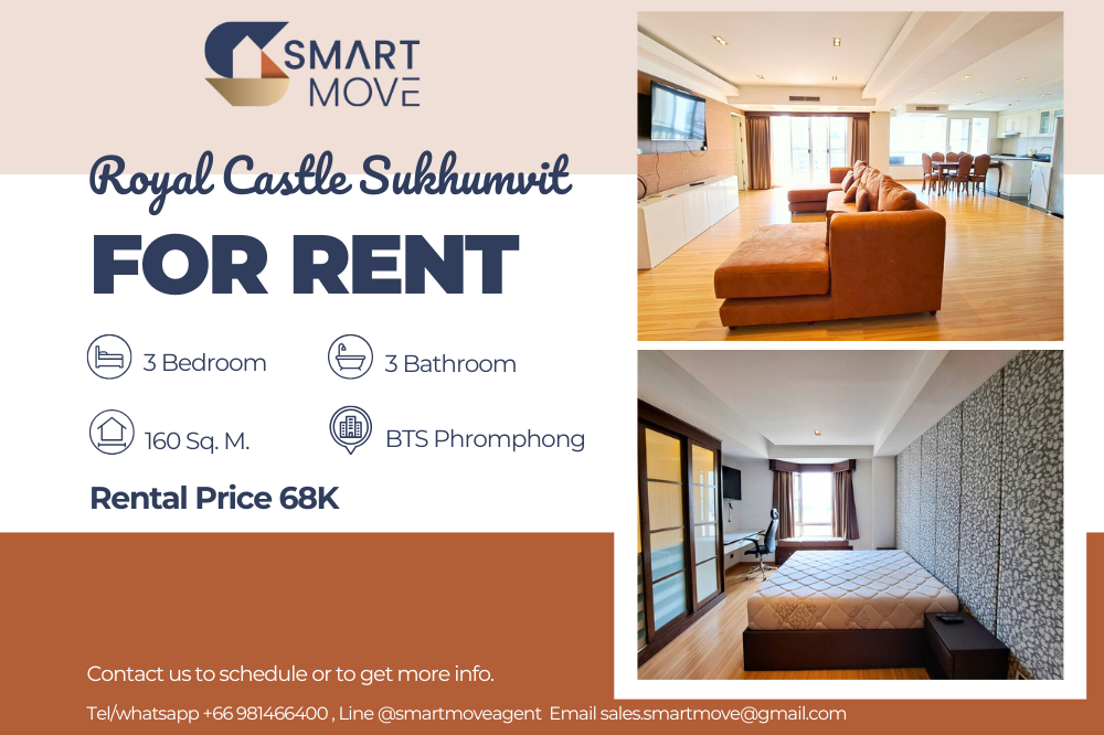 For RentCondoSukhumvit, Asoke, Thonglor : 💥FOR RENT !! 💥Code C20250200009..........Royal Castle Sukhumvit, 3 bedrooms, 3 bathrooms, high floor 10+, furnished, ready to move in📢📢📢