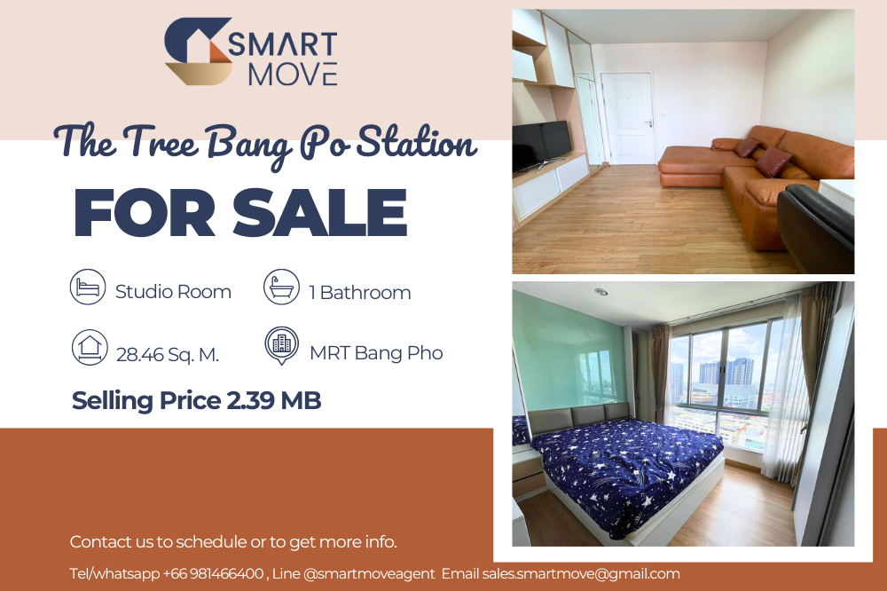 For SaleCondoBang Sue, Wong Sawang, Tao Pun : 🔥FOR SALE !!🔥 Code C20250200030..........The Tree Bang Po Station, Studio room, 1 bathroom, South Facing, high floor 20+, furnished, Special Deal!!📢📢