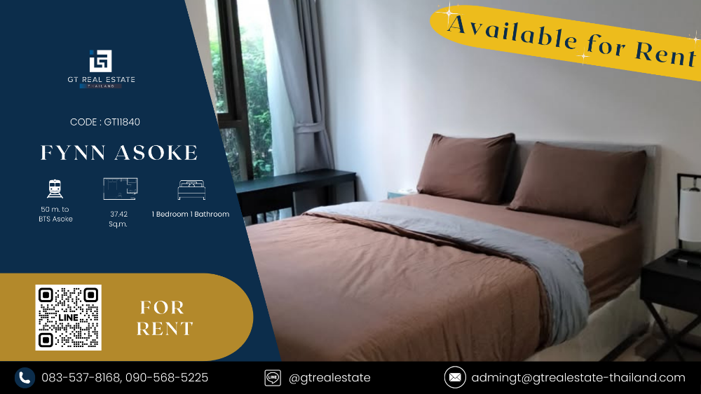 For RentCondoSukhumvit, Asoke, Thonglor : Condo Fynn Asoke, beautiful room, fully furnished, ready to rent