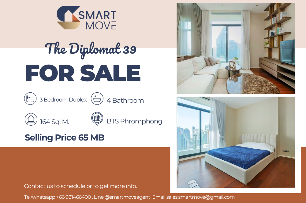 For SaleCondoSukhumvit, Asoke, Thonglor : 🔥FOR SALE !! 🔥Code C20250200023.........The Diplomat 39, 3 bedrooms Duplex, 4 bathrooms, high floor 20+, furnished, Special Deal!!📢📢📢