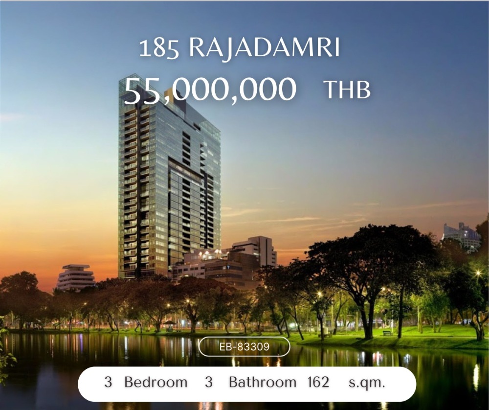 For SaleCondoWitthayu, Chidlom, Langsuan, Ploenchit : Corner unit, garden view, best price✨185 Rajadamri✨3 bedrooms, 3 bathrooms, size 162.37 sq m, near BTS Ratchadamri Tel.0982645161