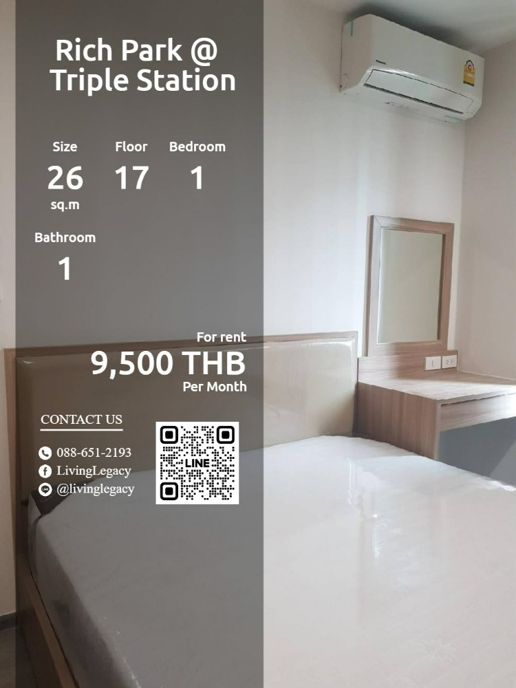 For RentCondoPattanakan, Srinakarin : LSL8IGMC Condo for Rich Park @ Triple Station 26 sq.m. Floor 17 Line ID: @livingLegacy