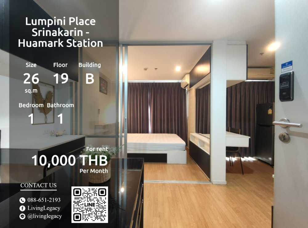 For RentCondoPattanakan, Srinakarin : LRSWKNF for rent Lumpini Place Srinakarin - Huamark Station 26 sq.m., 19th floor, Building B Line ID: @livingLegacy