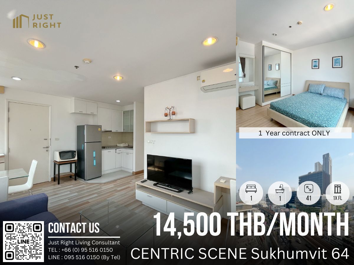 For RentCondoOnnut, Udomsuk : For rent, Centric Scene Sukhumvit 64, 1 bedroom, 1 bathroom, size 41* sq.m, 1x Floor, fully furnished, only 14,500/m, 1 year contract only