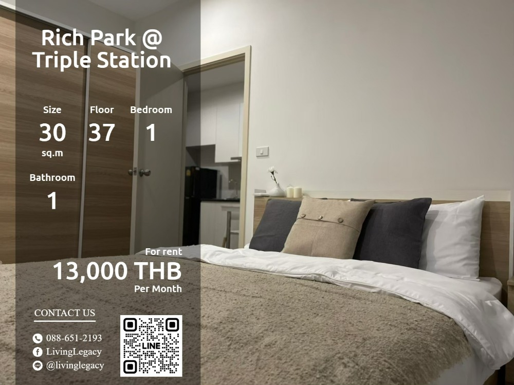 For RentCondoPattanakan, Srinakarin : LSS8FLGW Condo for Rich Park @ Triple Station 30 sq.m., Floor 37 Line ID: @LivingLegacy