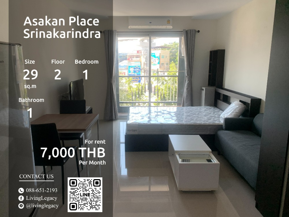 For RentCondoPattanakan, Srinakarin : Lryxet9t Condo for rent Asakan Place Srinakarindra 29 sq.m., 2nd floor, Line ID: @livingLegacy