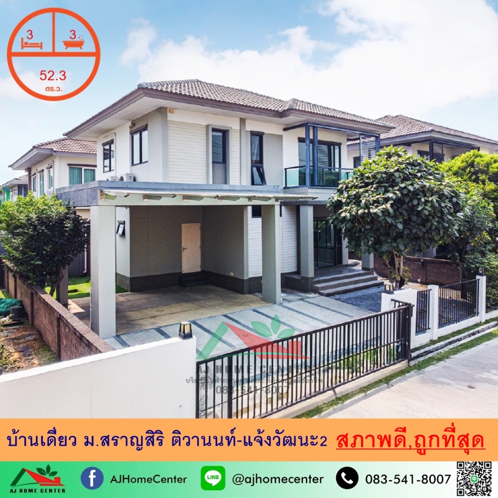 For SaleHousePathum Thani,Rangsit, Thammasat : Cheap selling 5.49 million Single house 52.3 sq. Saran Siri Tiwanon University-Chaeng Watthana 2, beautiful, ready to live for free