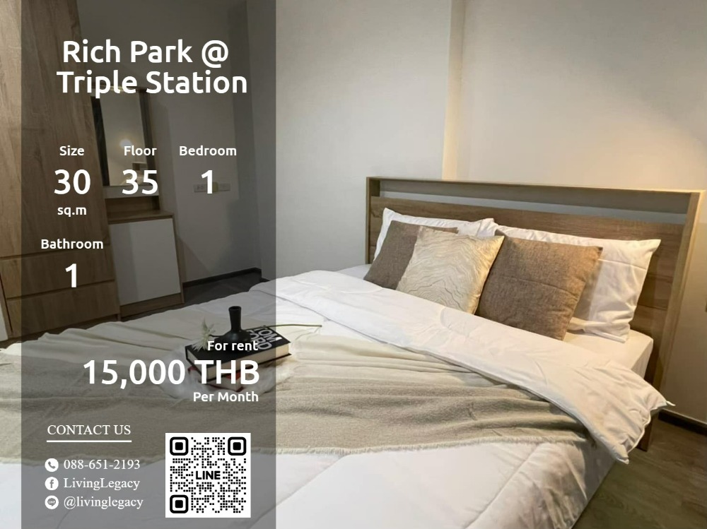 For RentCondoPattanakan, Srinakarin : LSIRE0C0 Condo Rich Park @ Triple Station 30 sq.m., Floor 35 Line ID: @livingLegacy