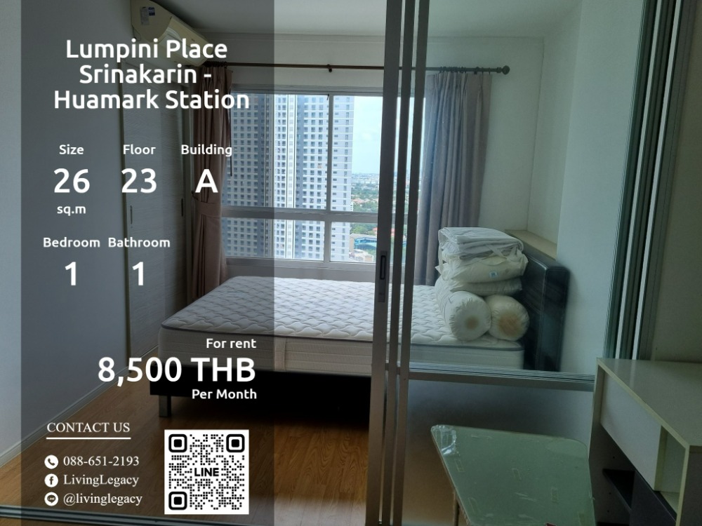 For RentCondoPattanakan, Srinakarin : LW7H3141 Condo for Lumpini Place Srinakarin - Huamark Station 26 sq.m., 23rd floor, Line ID: @livingLegacy