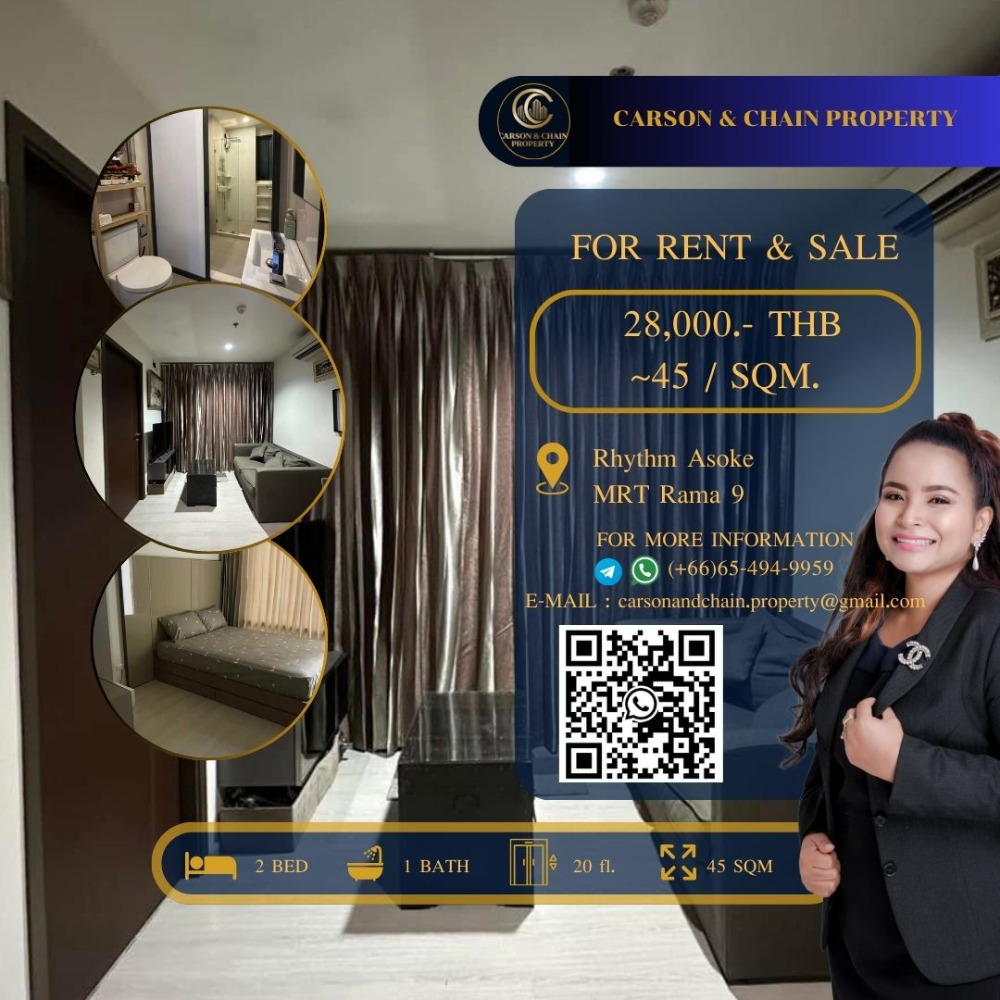 For RentCondoRama9, Petchburi, RCA : Carson & Chain ❗RENT ❗ Rhythm Asoke│ 2 Br │ 28,000 THB │ High Floor