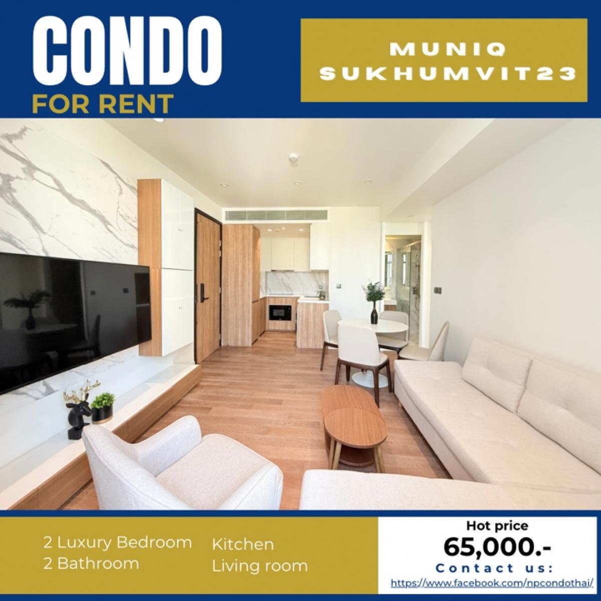 For RentCondoSukhumvit, Asoke, Thonglor : 🔥 Hot Deal! 🔥 MUNIQ Sukhumvit 23Fully Furnished (pet not allowed) | 65,000 THB/Month✨ Includes fast WiFi & monthly cleaning!