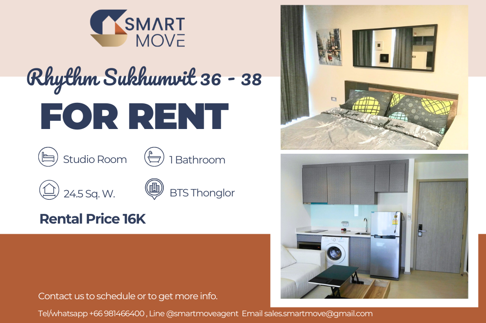 For RentCondoSukhumvit, Asoke, Thonglor : 🔥FOR RENT !! 🔥Code C20250200058..........Rhythm Sukhumvit 36 - 38, Studio room, 1 bathroom, high floor, furnished, ready to move in📣📣