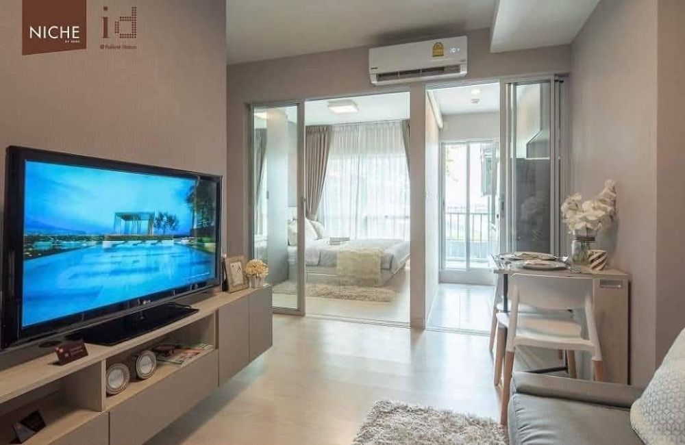 For RentCondoChaengwatana, Muangthong : For Rent & GT; & GT; Niche ID @Pakkret Station & GT; 35 floors, size 28 sq.m. (river side), decorative furniture near BTS, Pak Kret Intersection #LV-MO1341