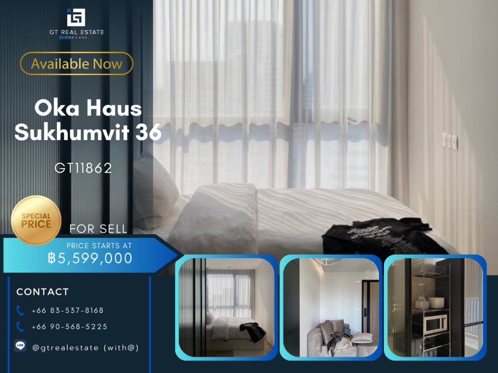 For SaleCondoSukhumvit, Asoke, Thonglor : Condo OKA HAUS Sukhumvit 36, beautiful room, complete furniture