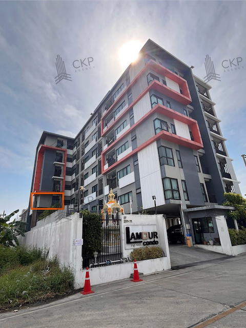 For SaleCondoPathum Thani,Rangsit, Thammasat : Lamour Condo, near BTS Khu Khot, corner room, widest area on the floor