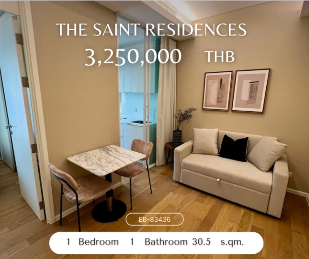 For SaleCondoLadprao, Central Ladprao : 🔥 The Saint Residence - Beautiful condo, good location, ready to move in! High Floor🔥🏙 The Saint Residence - Beautiful room, complete with 1 bedroom | 1 bathroom | 30.5 sq.m. 💸 Sell only 3,250,000 baht (negotiable price!)