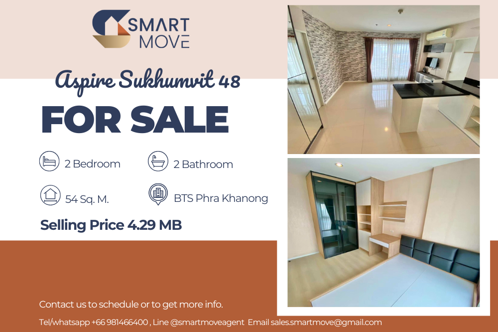 For SaleCondoOnnut, Udomsuk : 💥FOR SALE !! 💥Code C20250200041.........Aspire Sukhumvit 48, 2 bedrooms, 2 bathrooms, high floor 11+, Partly Furnished, Special Deal!!📢📢