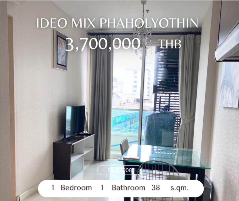 For SaleCondoSapankwai,Jatujak : 🔥 IDEO Mix PHALYOTHIN - Condo beautifully decorated with the electric train. Very good price! 🔥 1 bedroom | 1 bathroom | Size 38 sq.m. 💸 Sell only 3,700,000 baht (negotiable price!) 📞 Call: 086-746-8882 (K. Cooper)