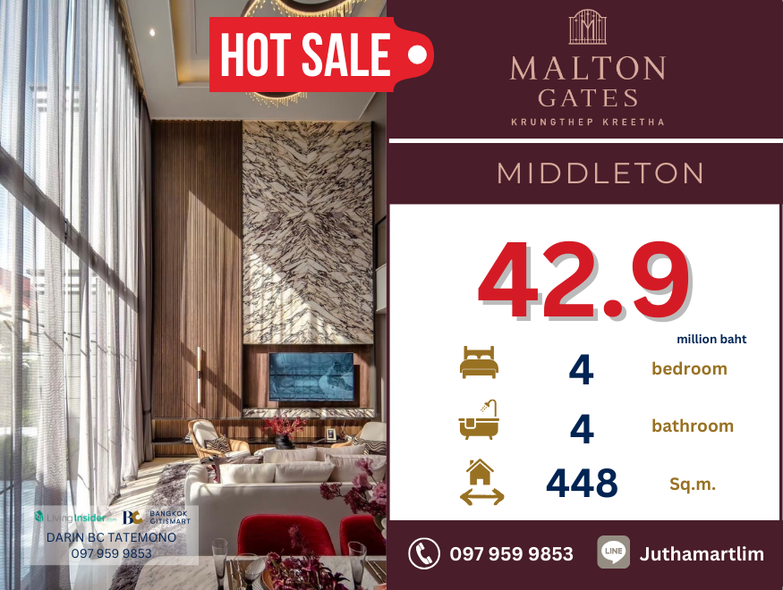 ขายบ้านพัฒนาการ ศรีนครินทร์ : 🔥 MIDDLE 🔥 Malton Gates Krungthep Kreetha 4 ห้องนอน 4 ห้องน้ำ 93.7 ตร.ว. ราคา 42,900,000 บาท ติดต่อ 0979599853