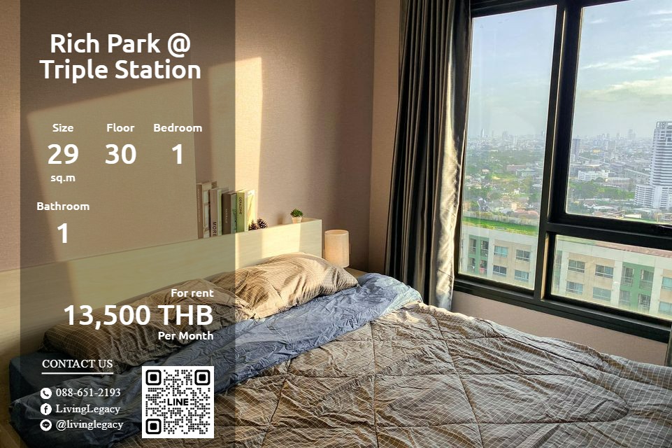 For RentCondoPattanakan, Srinakarin : LW68XAZ4 Condo for Rich Park @ Triple Station 29 sq.m., 30th floor, Line ID: @livingLegacy