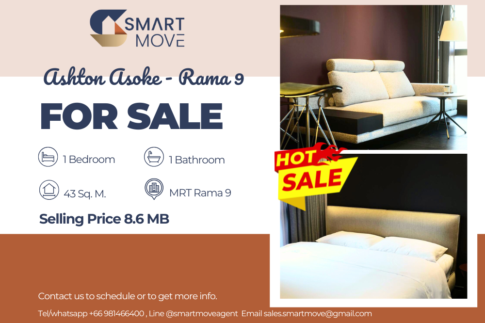 For SaleCondoRama9, Petchburi, RCA : 💥FOR SALE !!💥 Code C20230600322..........Ashton Asoke - Rama 9, 1 bedroom, 1 bathroom, high floor 20+, furnished, Special Deal!!📢📢