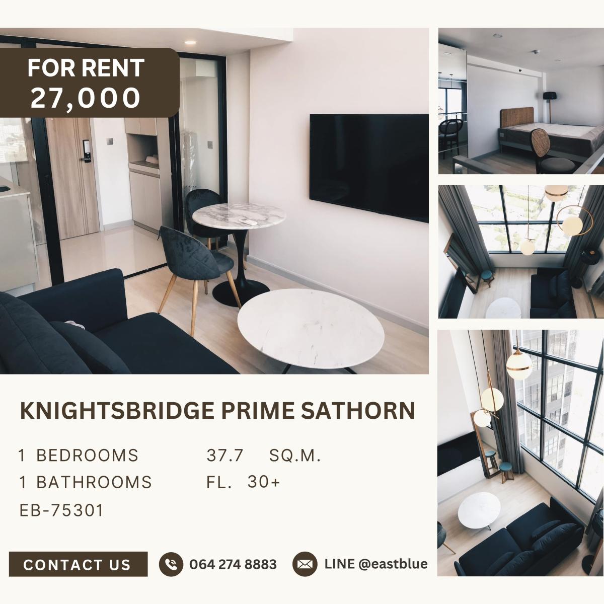 For RentCondoSathorn, Narathiwat : KnightsBridge Prime Sathorn, 1 bed, 27000 per month