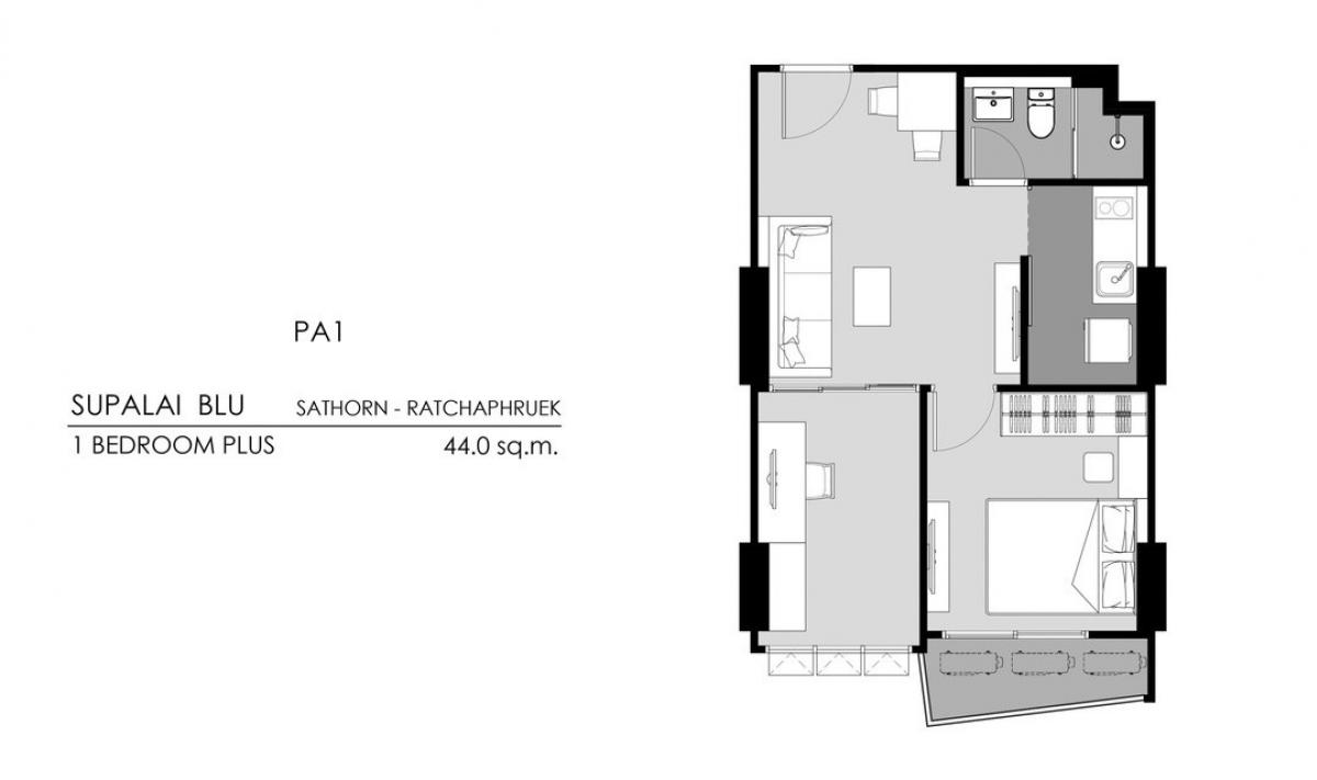 Sale DownCondoBang kae, Phetkasem : Supalai Blu 1-Bed Plus 44 sq.m., 16th floor, garden view