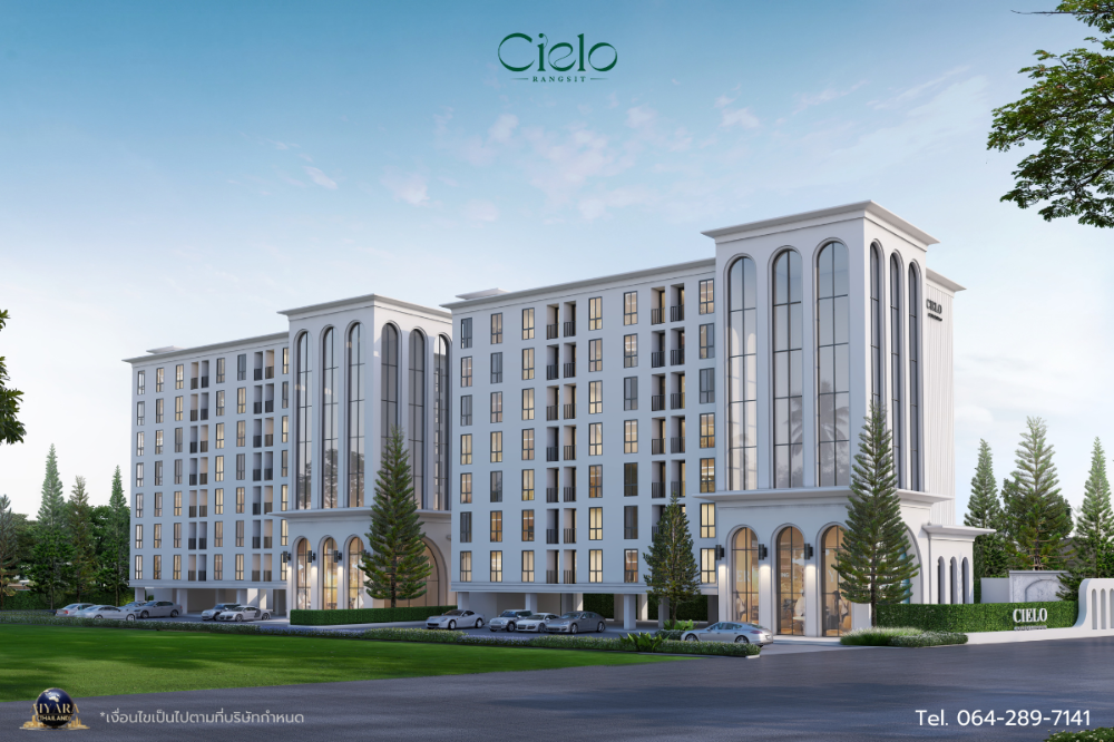 Sale DownCondoPathum Thani,Rangsit, Thammasat : Cielo Rangsit, Sielo Rangsit, a new European condo in Rangsit, Low Rise 8, private, only 77 units per building.