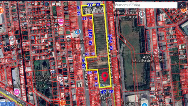 For SaleLandLadprao, Central Ladprao : Correct, red land, Lat Phrao Road (area of ​​13-2-60.5 rai, sells 250,000 baht, totaling 361 million) Bang Kapi, Bangkok