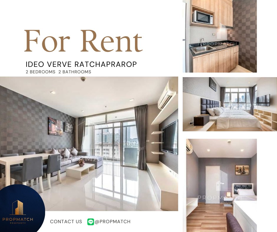 For RentCondoRatchathewi,Phayathai : ✨Flash Deal✨ Ideo Verve Ratchaprap (2Beds 2Baths 70 SQM.) Completely decorated !! Only 35,000 baht per month Tel.0981315848 @propmatch