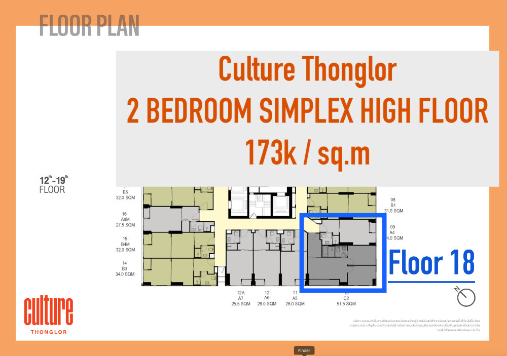 ขายดาวน์คอนโดสุขุมวิท อโศก ทองหล่อ : 🌟Rare Unit🌟 Culture Thonglor 2-Bed Simplex High Floor 51.5 sqm