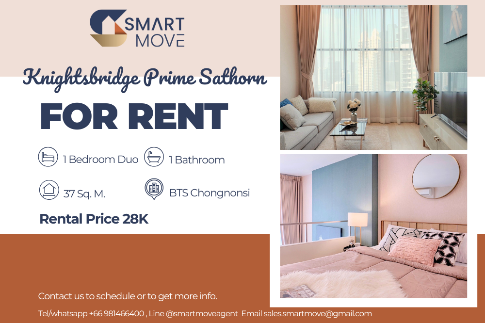 For RentCondoSathorn, Narathiwat : 💥FOR RENT !! 💥Code C20250200061..........KnightsBridge Prime Sathorn, 1 bedroom, 1 bathroom Duo Space, high floor 26+, furnished, ready to move in📢📢📢