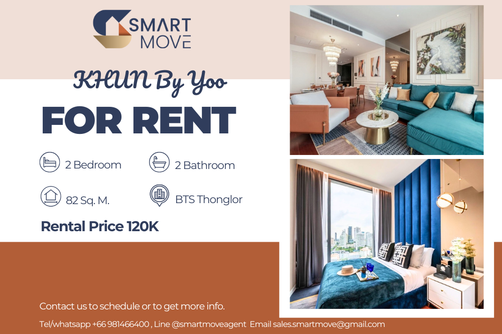 For RentCondoSukhumvit, Asoke, Thonglor : 💥💥FOR RENT !!💥💥 Code C20221209170..........KHUN by YOO, 2 bedrooms, 2 bathrooms, high floor 15+, furnished, ready to move in📢📢