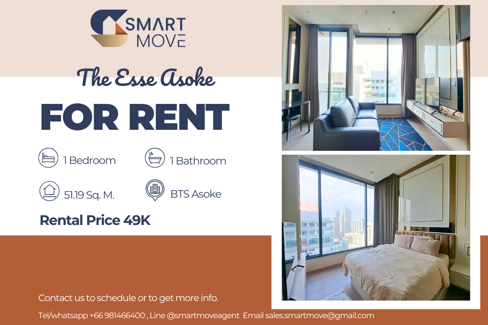 For RentCondoSukhumvit, Asoke, Thonglor : 🔥FOR RENT !!🔥 Code C20221210662..........The Esse Asoke, 1 bedroom, 1 bathroom, high floor 28+, North Facing, furnished, ready to move in📣📣