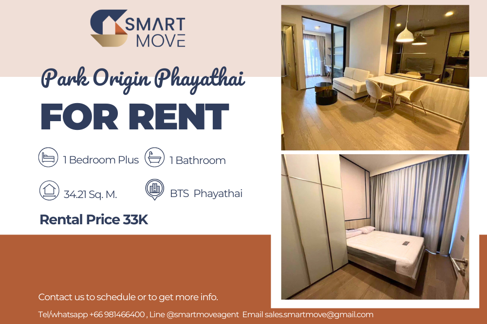 For RentCondoRatchathewi,Phayathai : 🔥🔥FOR RENT !! 🔥🔥Code C20250200067..........Park Origin Phayathai, 1 bedroom Plus, 1 bathroom, high floor 17+, furnished, ready to move in📢📢