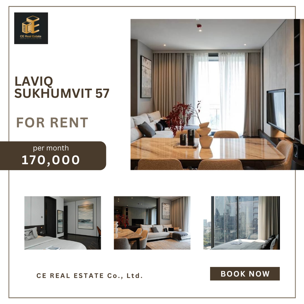 For RentCondoSukhumvit, Asoke, Thonglor : +++ Urgent rental room Laviq Sukhumvit 57 ** 3 bedrooms, 3 bathrooms, size 115 sqm. Decorated with +++