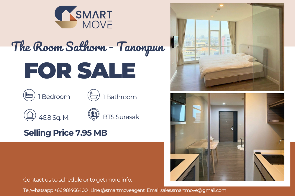 For SaleCondoSathorn, Narathiwat : 🔥FOR SALE !! 🔥Code C20250200079..........The Room Sathorn - Tanonpun, 1 bedroom, 1 bathroom, high floor 18+, furnished, Special Deal!!📣📣