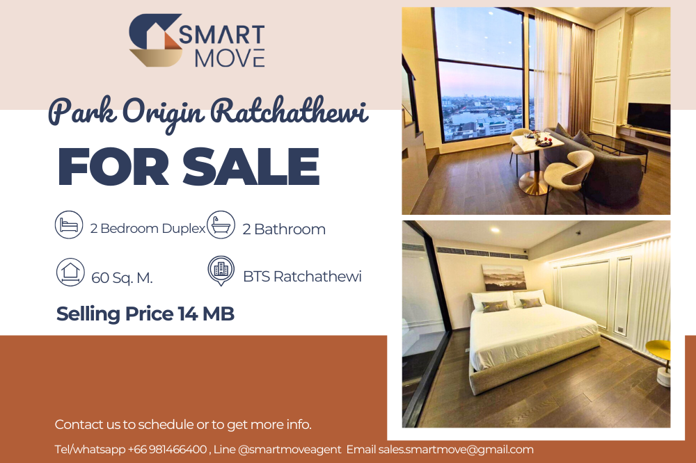 For SaleCondoRatchathewi,Phayathai : 🔥For Sale !! 🔥Code C20250200080..........Park Origin Ratchathewi, 2 bedrooms Duplex, 2 bathrooms, high floor 18+, furnished, Special Deal!!📢📢