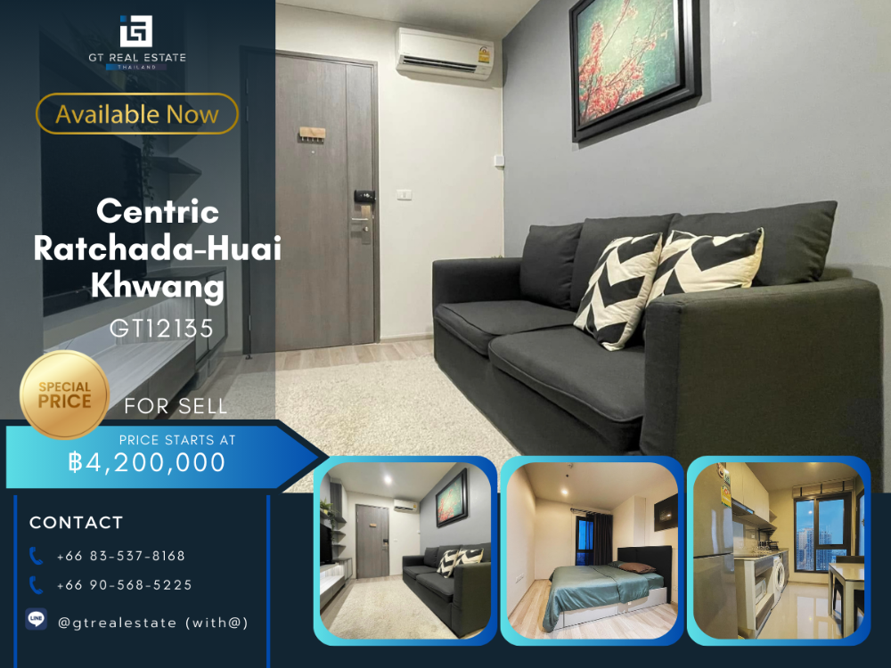 For SaleCondoRatchadapisek, Huaikwang, Suttisan : Centric Ratchada-Huai Khwang Condo, beautiful room, complete furniture