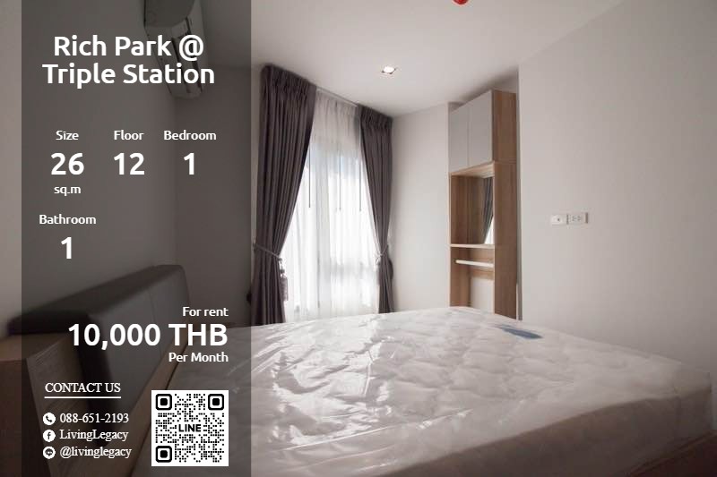 For RentCondoPattanakan, Srinakarin : SJ7YD7 Condo for Rich Park @ Triple Station 26 sq.m., Floor 12 Line ID: @livingLegacy