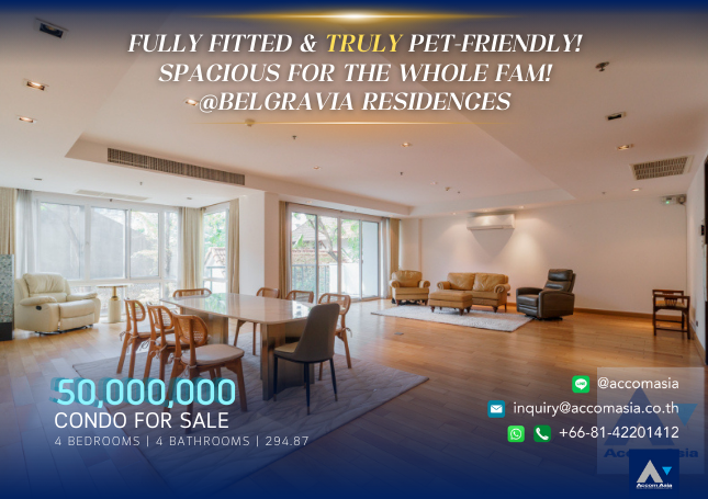 For SaleCondoSukhumvit, Asoke, Thonglor : 🔼 AccomA 🔽 | (✅VDO TOUR) Fully Fitted & Truly Pet-Friendly!  spacious for the whole fam! @Belgravia Residences