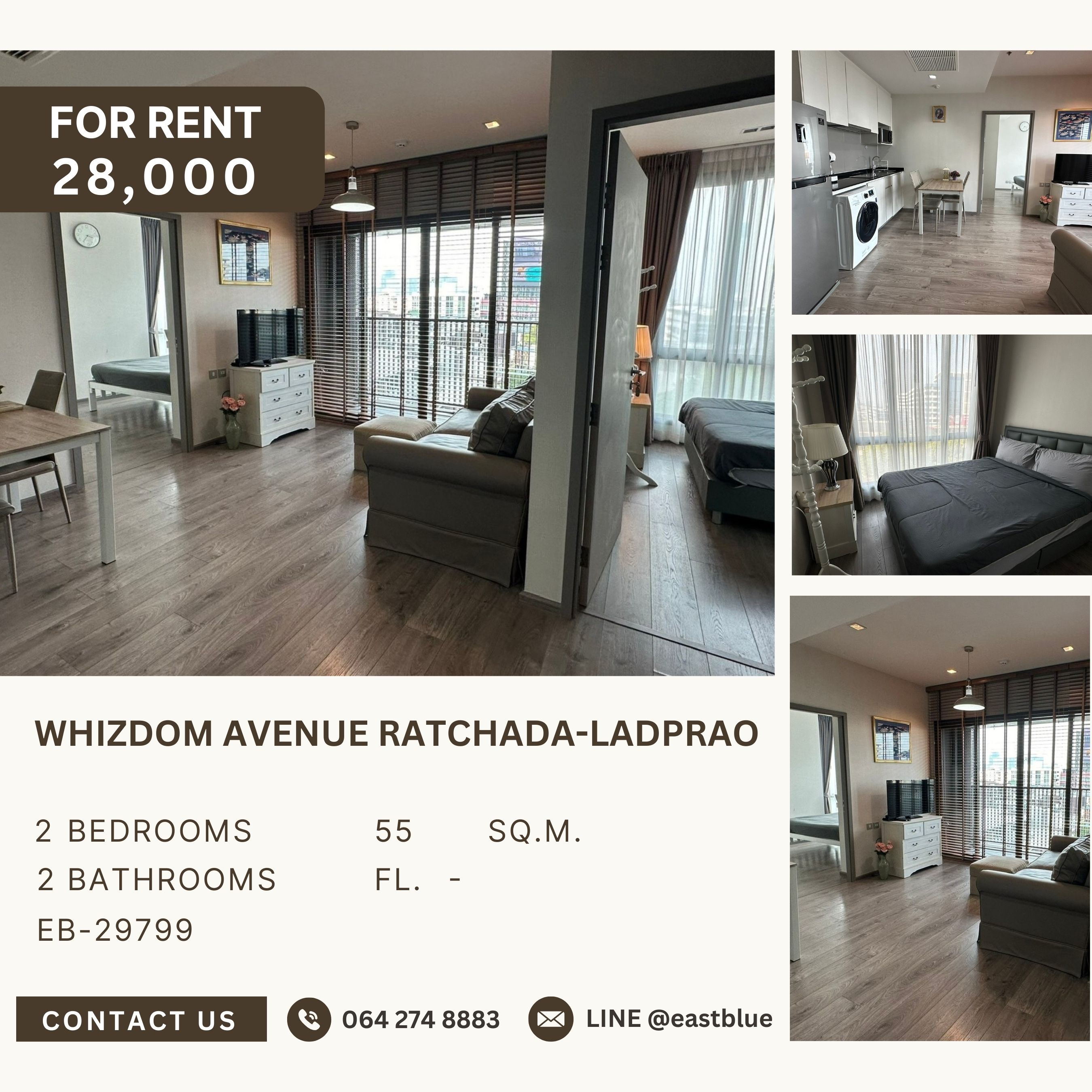 For RentCondoLadprao, Central Ladprao : Rent is lower than the market 🔥Whizdom Avenue Ratchada-Ladprao 2 bedrooms, 2 bathrooms, only 28k🔥 Call 065 820 8476 First