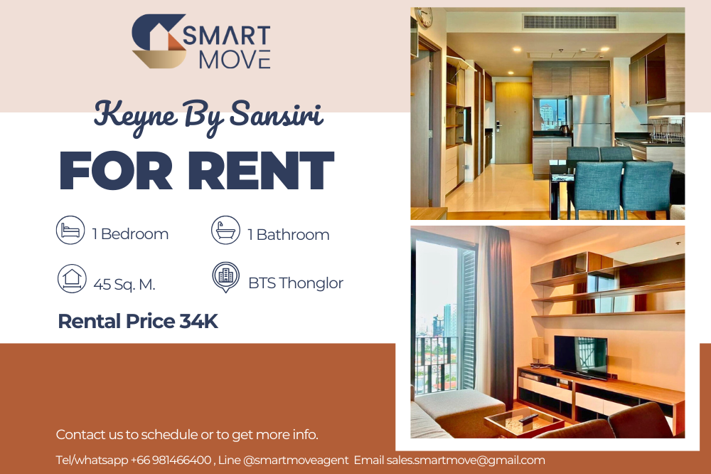 For RentCondoSukhumvit, Asoke, Thonglor : 🔥For Rent !! 🔥Code C20221208973..........Keyne By Sansiri, 1 bedroom, 1 bathroom, high floor 16+, furnished, ready to move in📣📣