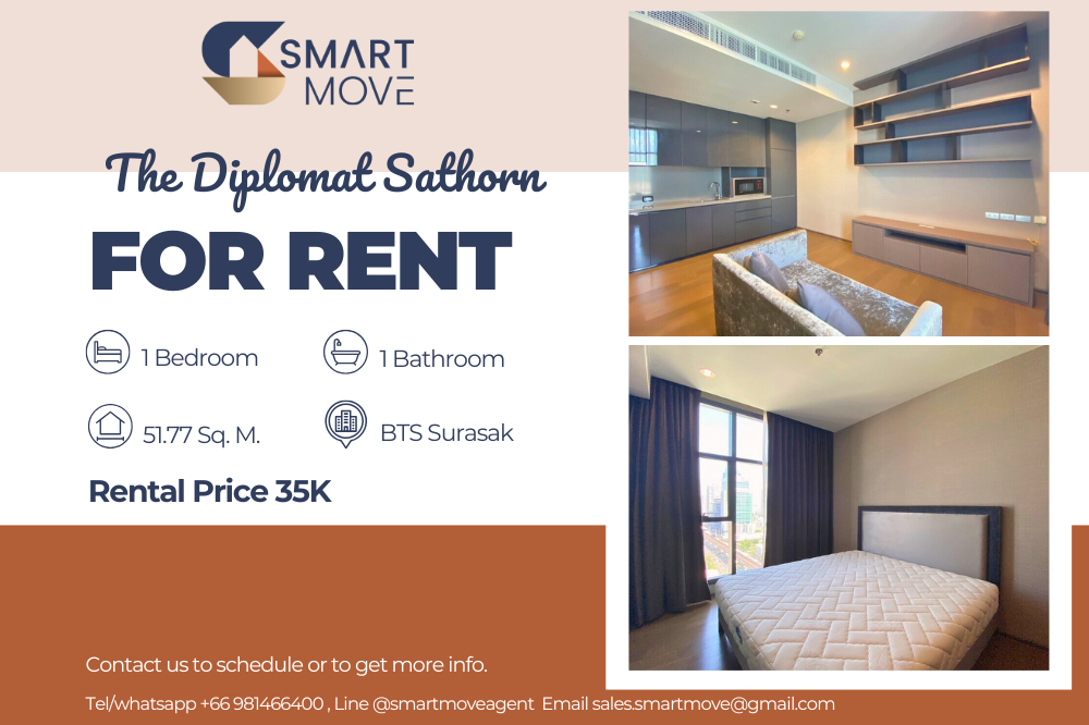 For RentCondoSathorn, Narathiwat : 🔥 For rent !! 🔥 Code C20221201635 .......... The Diplomat Sathorn, 1 bedroom, 1 bathroom, high floor 18+, gold location, complete, ready to move in 📣📣